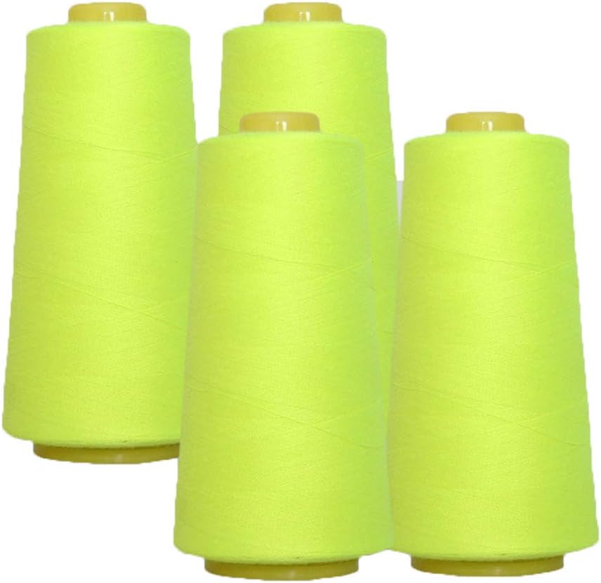 AK Trading 4-Pack NEON Yellow All Purpose Sewing Thread Cones (6000 Yards Each) of High Tensile Polyester Thread Spools for Sewing, Quilting, Serger Machines, Overlock, Merrow & Embroidery.