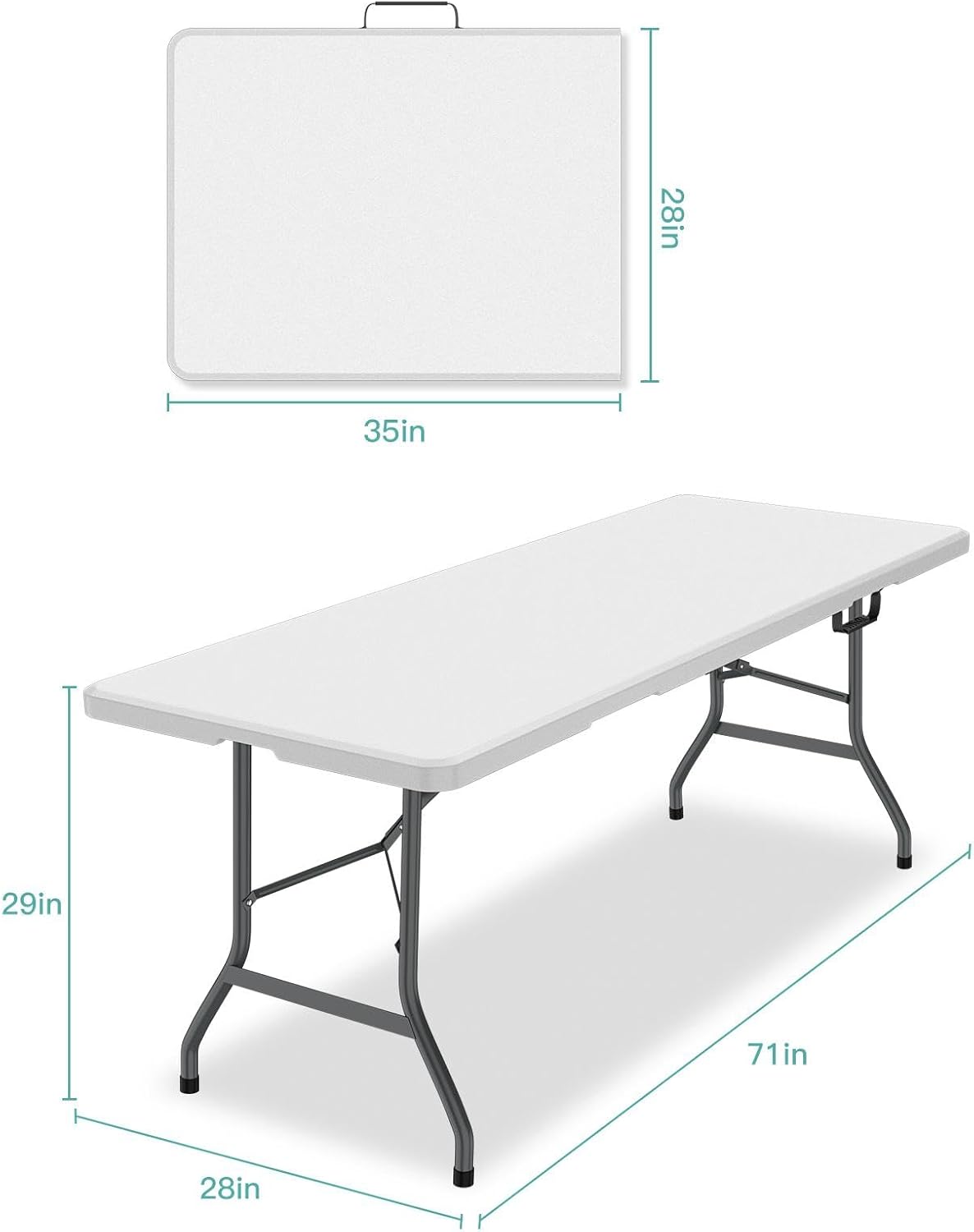 Generic 6 ft Folding Table, Portable Heavy Duty HDPE Fold-in Table, Lightweight Folding Table, Foldable Plastic Card Table for Party, Dining, Barbecue, Board Game with Carrying Handle - White