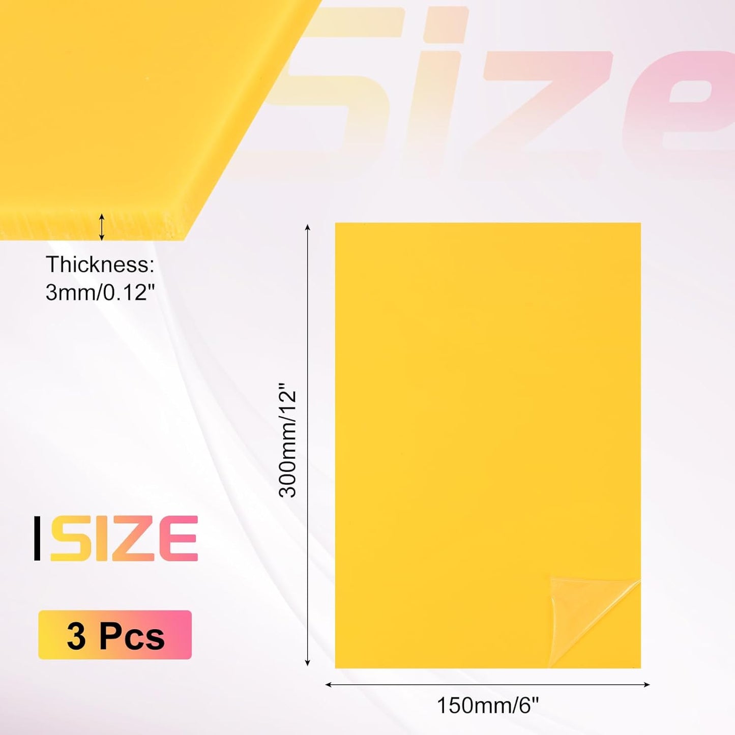 uxcell 3Pcs Acrylic Sheets 12x6 Inch Acrylic Panel 1/8 Inch-3mm Plastic Board for Picture Frames Sign Holders DIY Display Projects Craft, Yellow