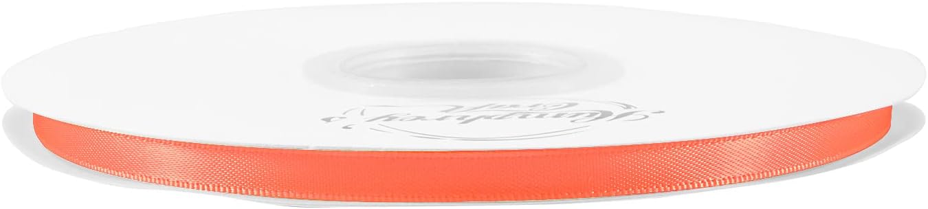 Humphrey's Craft 1/4 Inch Neon Orange Double Faced Satin Ribbon - 50 Yards Variety of Color for Crafts Gift Wrapping DIY Bows Bouquet Decoration Sewing Christmas Tree Wedding and Invitation Card.