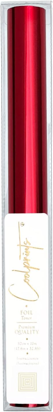 Coolprints Foil for Laminator and Laser Printer, Foil for Toner, Basic Colors, Roll of 12.6 Inches x 32.8 Feet (Red)