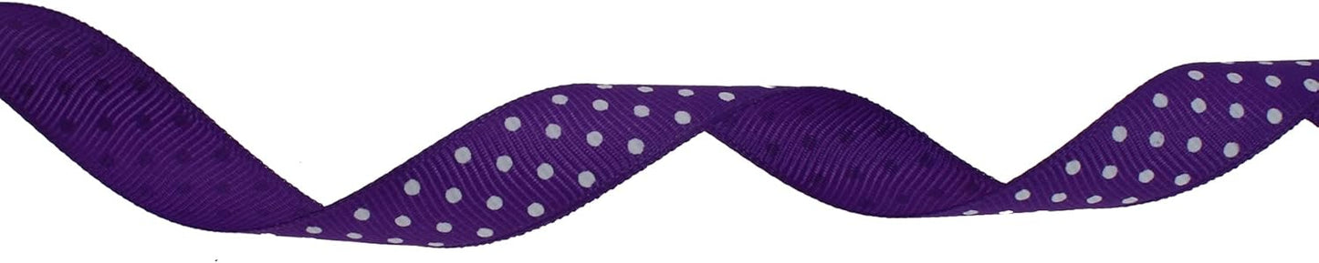 Polka Dot Grosgrain Ribbon 25 Yard Each Roll 100% Polyester (5/8", Purple)