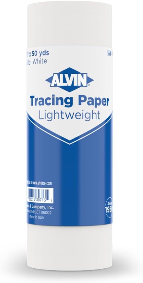 ALVIN 55W-M Lightweight Tracing Paper Roll, White, Suitable with Ink, Charcoal, Felt Tip Pen, for Sketching or Detailing - 6 Inches, 50 Yards, 1-inch Core