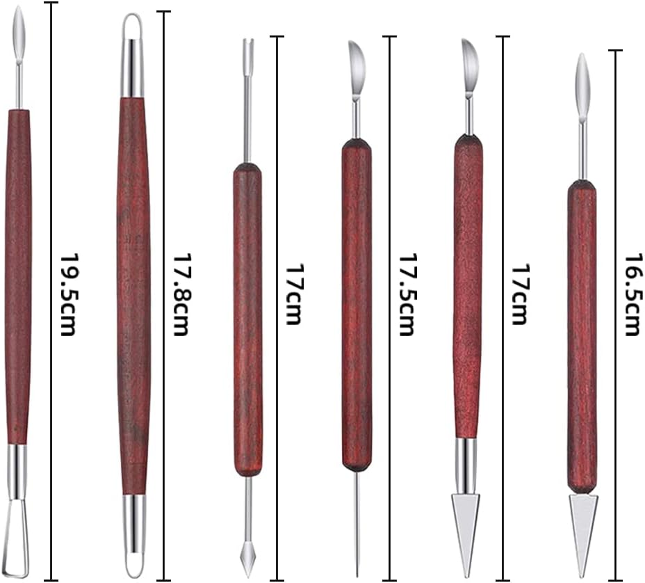 Pottery Tools and Supplies for Polymer, Yagugu 6Pcs Basic Wood Ceramics Carving Tool Supplies kit Accessories for Kids, Adults and Artists Modeling Shaping Building for Art&Craft