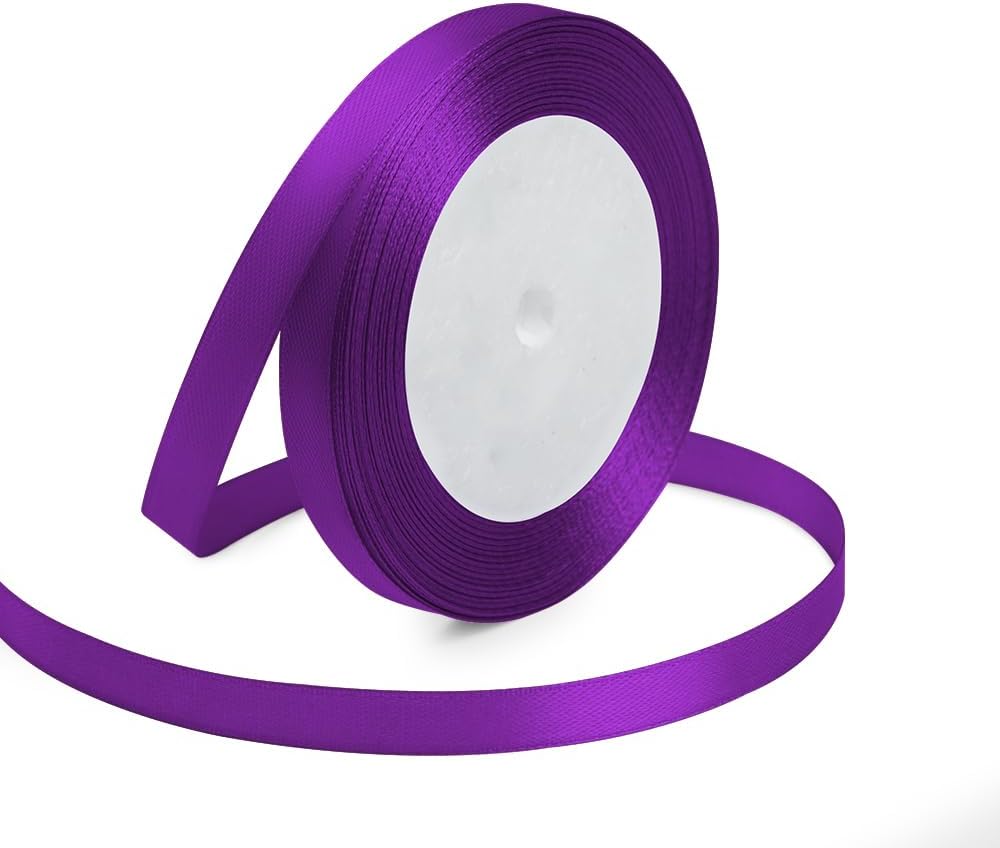 KMER LIFE 3/8 Inches x 25 Yards Purple Satin Ribbon Solid Fabric Ribbons for Crafts, Wedding Decor, DIY Hair Accessories, Sewing, Gift Package Wrapping, Valentine's Day Bouquet and More
