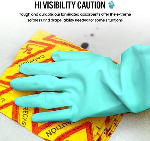 CTRL+Z Absorbent Pads - 15"x18" High Visibility Caution Spill Mat - Super Absorbent Fast Cleanup for Industrial Use - 10 Pack