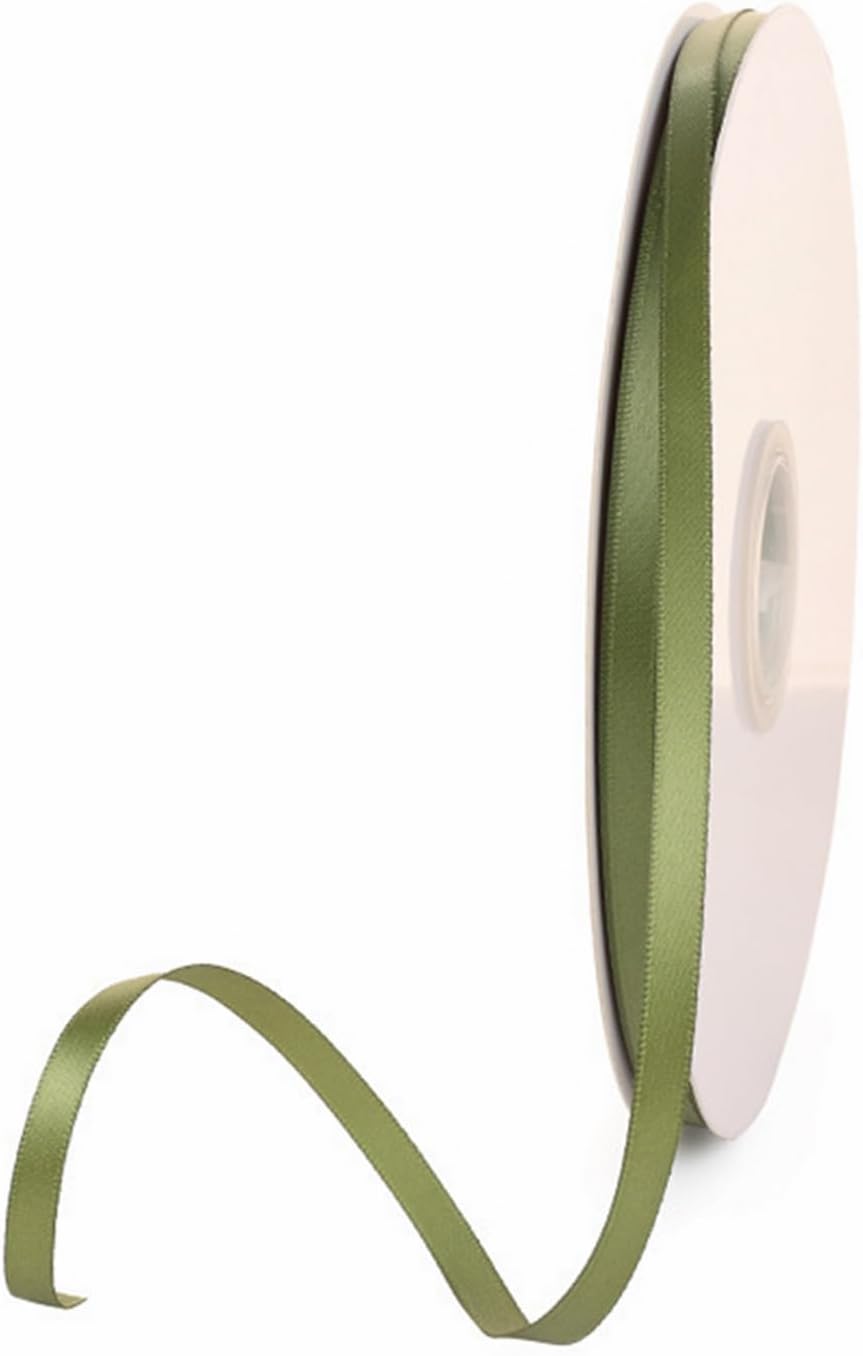 1/4" x 100 Yards Olive Green Polyester Satin Ribbon Single Faced Bulk Fabric Ribbons for Gift Wrapping, Crafting and DIY Projects, Hair Accessories, Tiny Bows