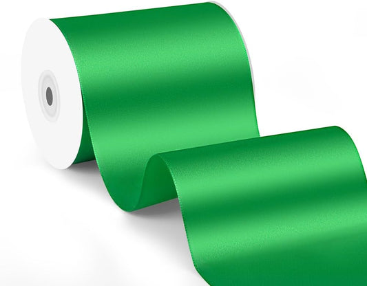 4" x 25 Yards Satin Ribbon, Green Silk Ribbon Ideal for Gift Wrapping, Floral Bouquets, Crafts, Wedding Party Decorations, Christmas and Sewing Projects