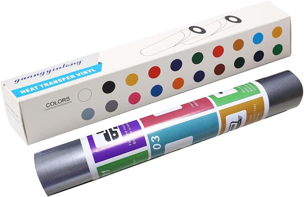 guangyintong Reflective Dark Grey Heat Transfer Vinyl HTV Rolls, 12" x 8ft Reflective Iron on Vinyl for T-Shirts, Dark Grey HTV Vinyl for All Cutter Machine Easy to Cut & Weed for HTV DIY Design