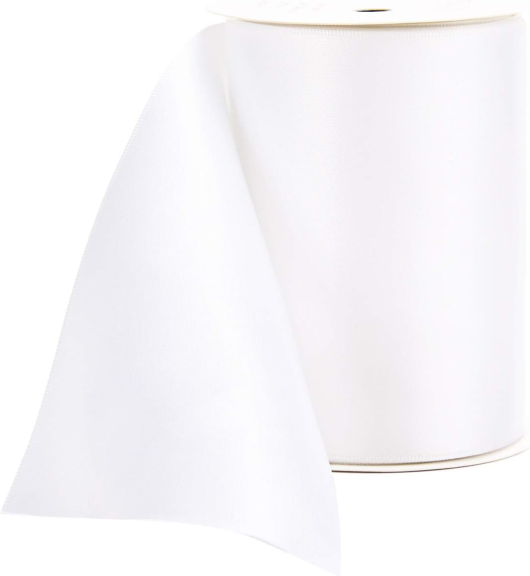 YAMA Double Face Satin Ribbon Roll - 4 inch Wide Solid Color Craft Ribbon, Great for Chair Sash,Making Bow, Sewing and Wedding Bouquet- 5 Yard/Spool, White