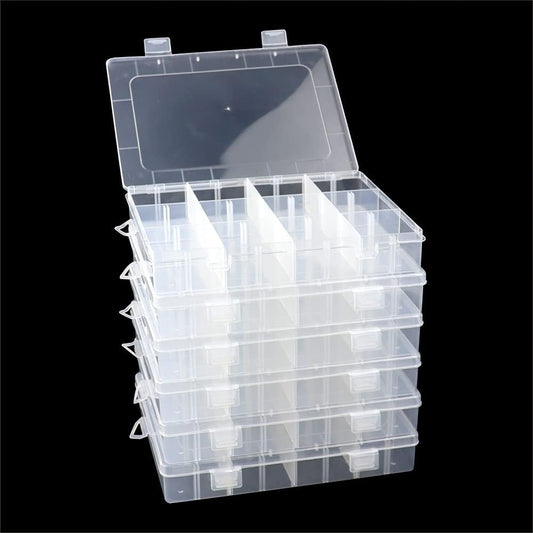 6 Pack Organizer Box with Parkical Adjustable Dividers, 12 Grids Plastic Storage Container for Jewelry, Craft DIY, Bead Organizer, Sewing, Dip Powder, Hair Accessories