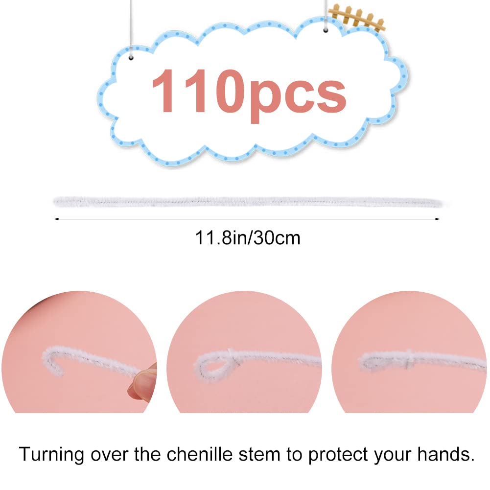 110 PCS White Pipe Cleaners, Christmas Craft Pipe Cleaners, Art Pipe Cleaners for Creative Home Decoration Supplies Arts and Crafts Project