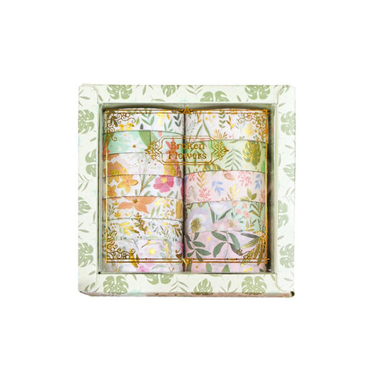 MAFELOE 2 Meters Long 12 Rolls Washi Tape Set, Decorative Adhesive Supplies for Scrapbook Journaling Junk Bullet Art Collage-Floral Print Series-Green (HZ-3Y-SHMJ-01)