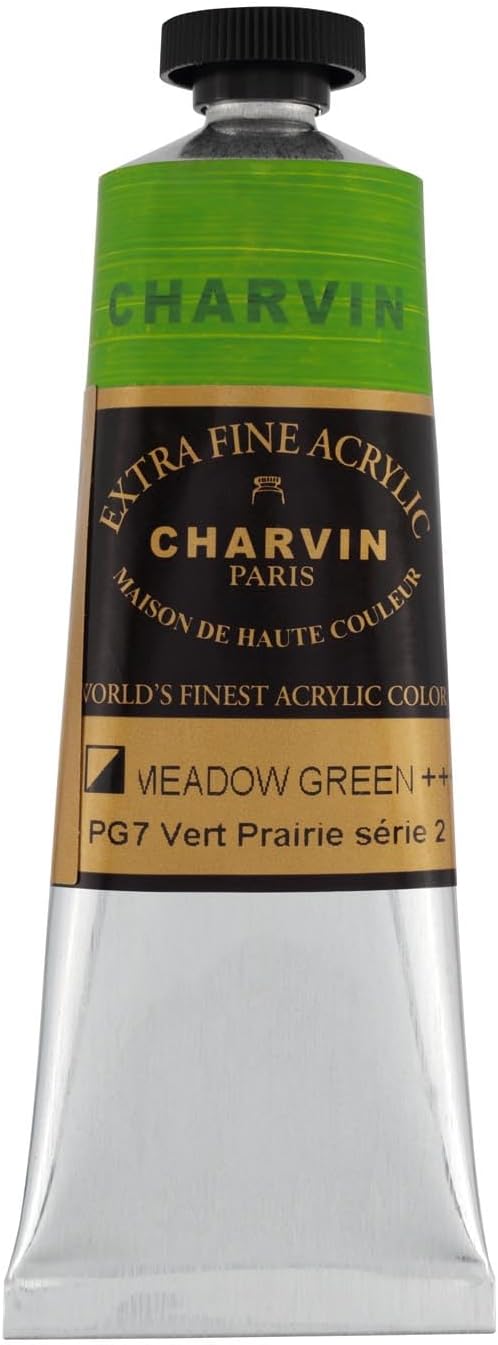 Charvin Extra Fine Professional Acrylic Paint - Meadow Green, 60ml Tube, Triple-Milled, Lightfast Pigments, Open Stock Artist Acrylic Paints in Nature-Inspired Hues