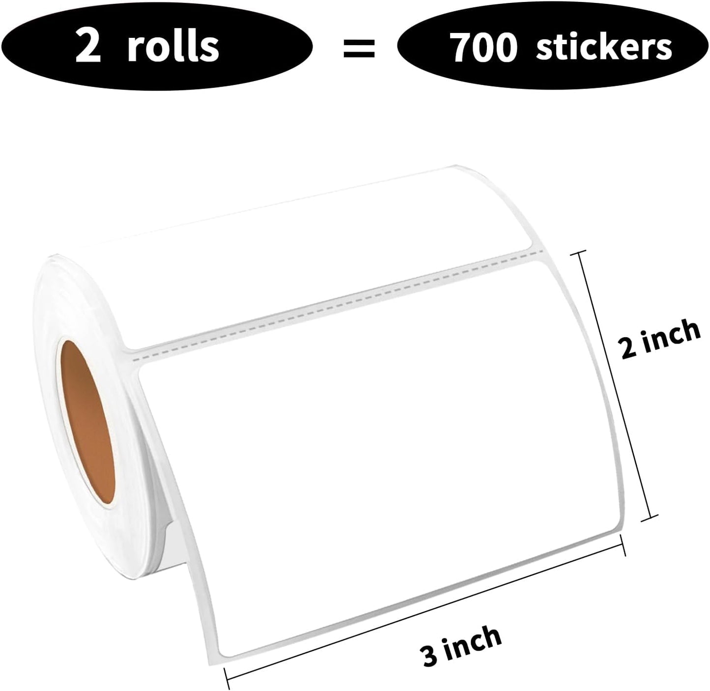 3"x2" Direct Thermal Label Stickers,Self-Adhesive Square Thermal Labels (350pcs Per Roll,2 Rolls)