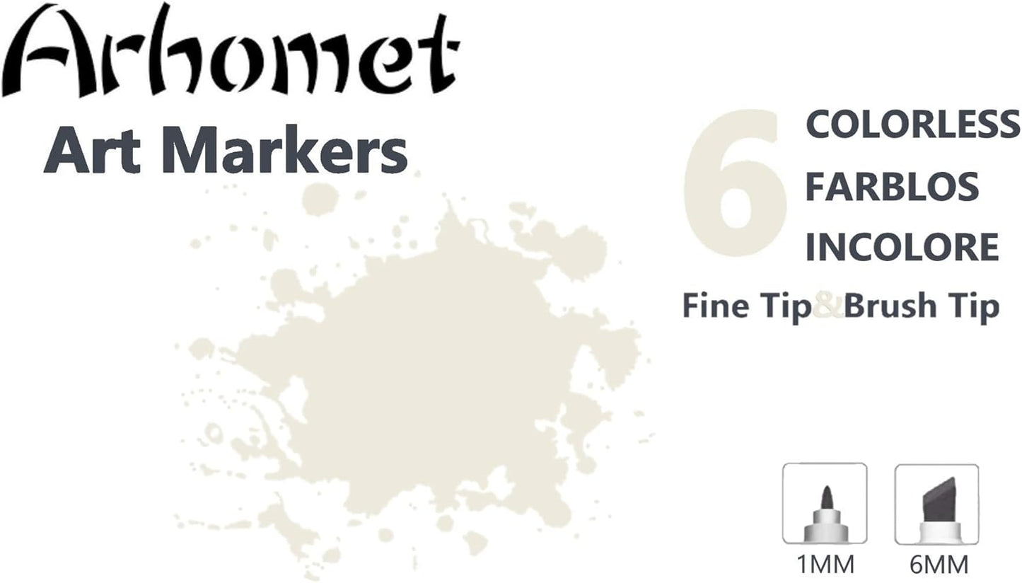 6pcs Colorless Alcohol Markers Set, Blender Blending Clear Markers Dual Tips Art Drawing Sketched Double Tipped for Adults Kids (Colorless)