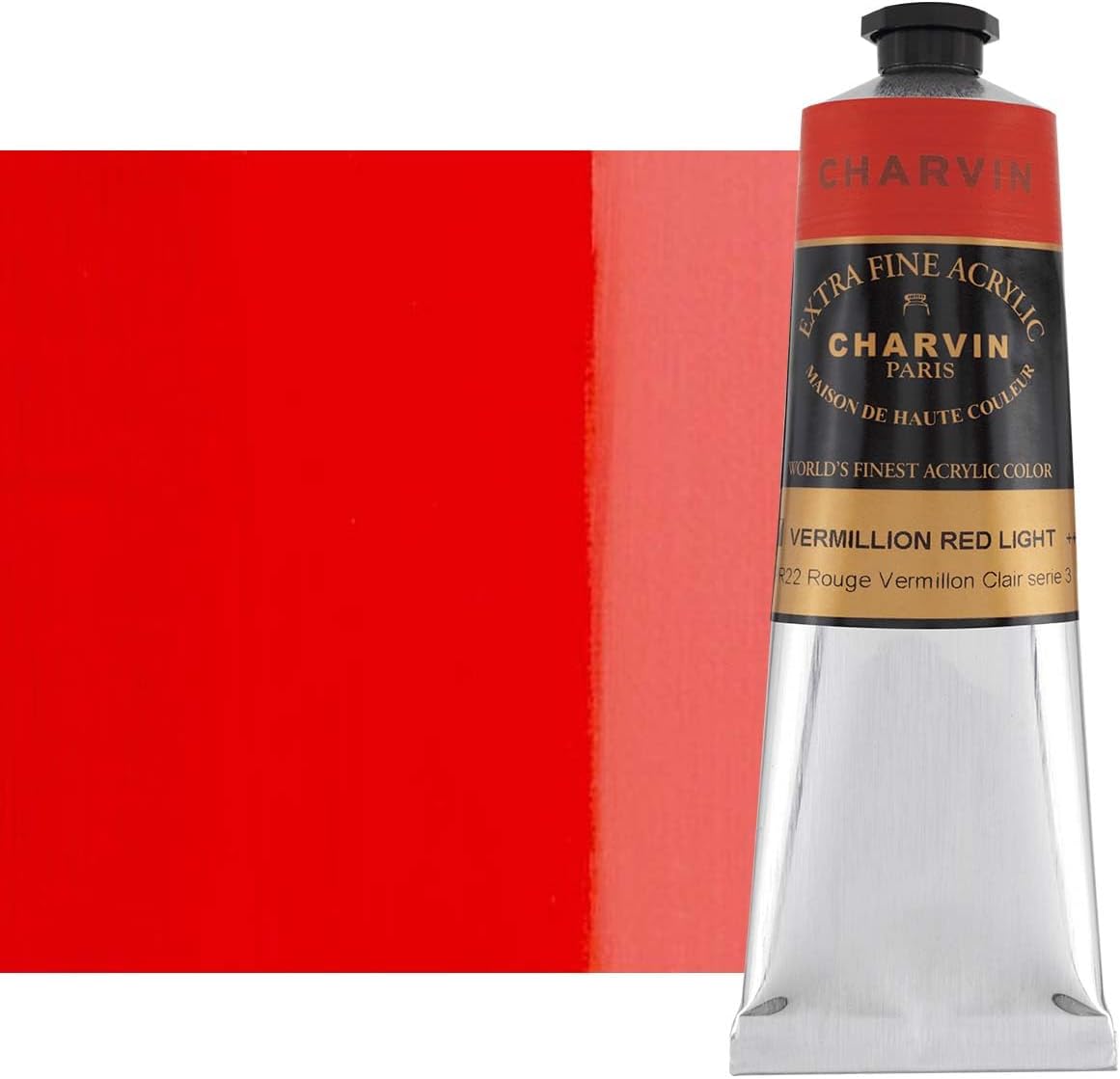 Charvin Extra Fine Professional Acrylic Paint - Vermilion Red Light, 150ml Tube, Triple-Milled, Lightfast Pigments, Open Stock Artist Acrylic Paints in Nature-Inspired Hues