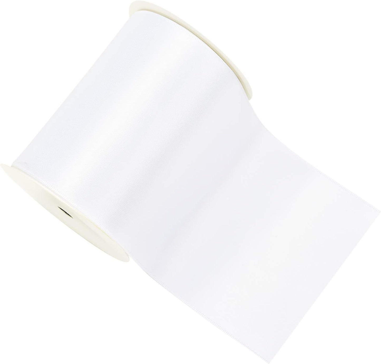YAMA Double Face Satin Ribbon Roll - 4 inch Wide Solid Color Craft Ribbon, Great for Chair Sash,Making Bow, Sewing and Wedding Bouquet- 5 Yard/Spool, White