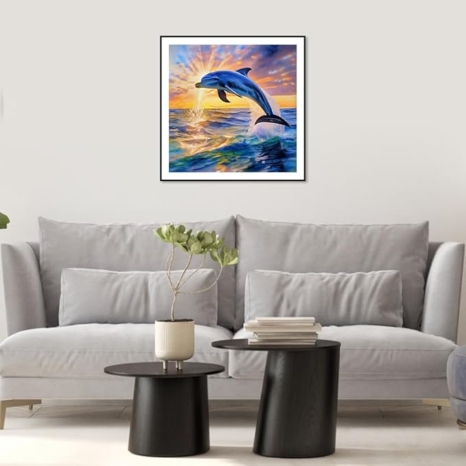 Anuver Dolphin Diamond Art Kits for Adult, Diamond Painting Kits for Beginners, DIY Full Drill Diamond Gem Craft Painting Home Wall Decor, 12x12 Inch