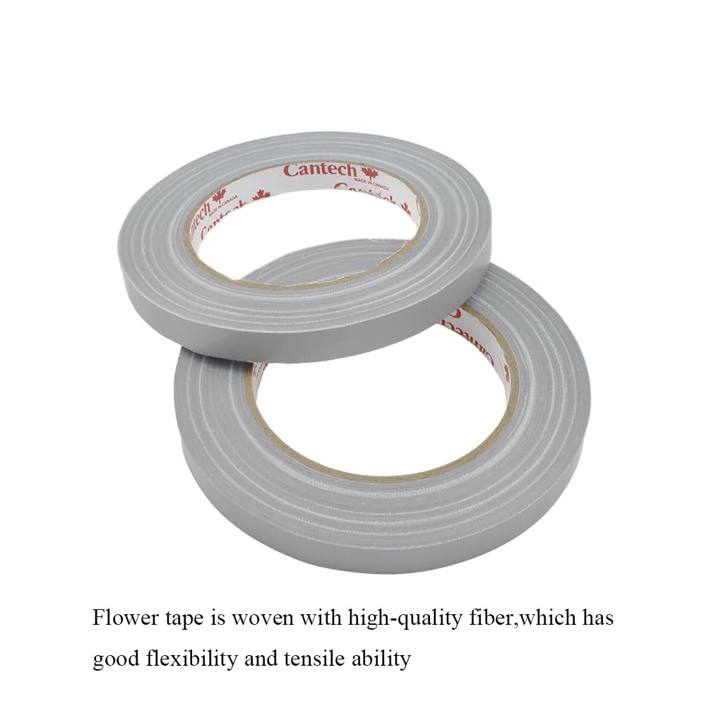 HAHIYO Silver 0.5Inch Wide Floral Tape, Waterproof Florist Tape Flower Wrap Adhesive Waterproof Decorative Tape for Bouquet Stem Wrapping Flower Arranging and Floral Craft, 2Rolls 200Feet/66Yard