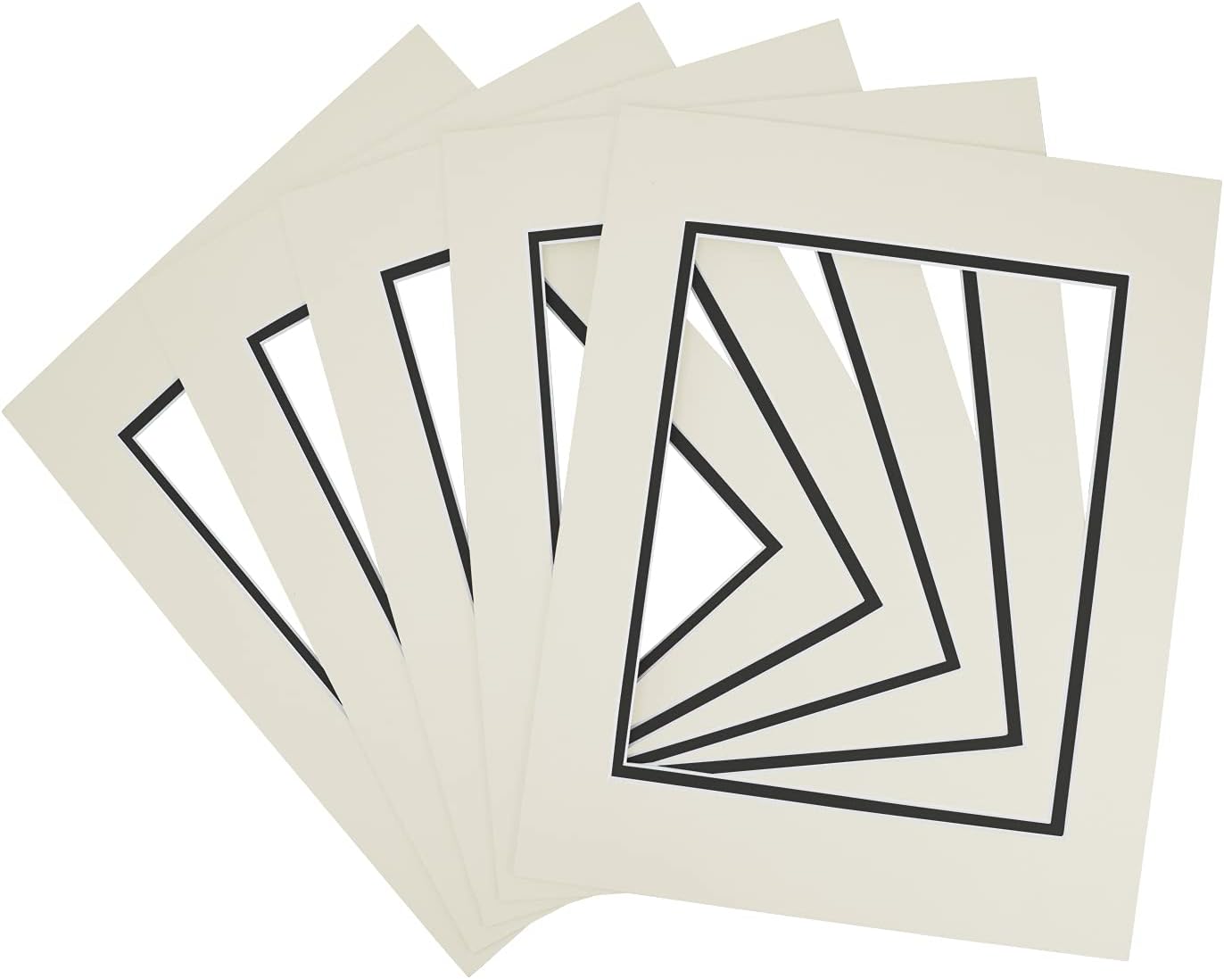 Golden State Art, 11x14 Double Mats for 8x10 - for Photos, Pictures, Frames - Acid-Free, 5 Pack, Light Gray Over Black