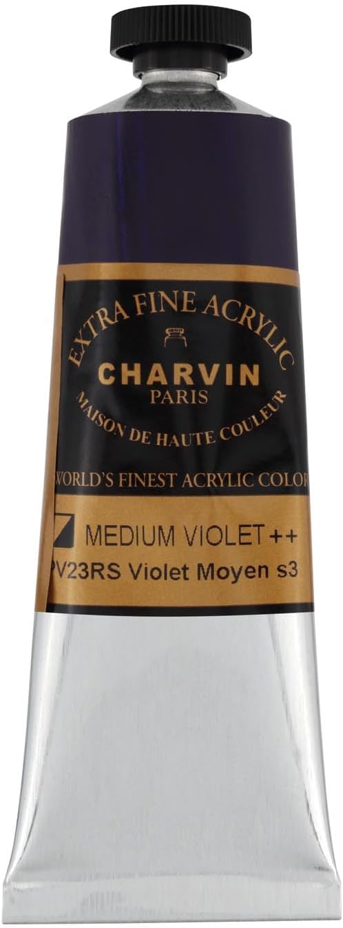 Charvin Extra Fine Professional Acrylic Paint - Medium Violet, 60ml Tube, Triple-Milled, Lightfast Pigments, Open Stock Artist Acrylic Paints in Nature-Inspired Hues