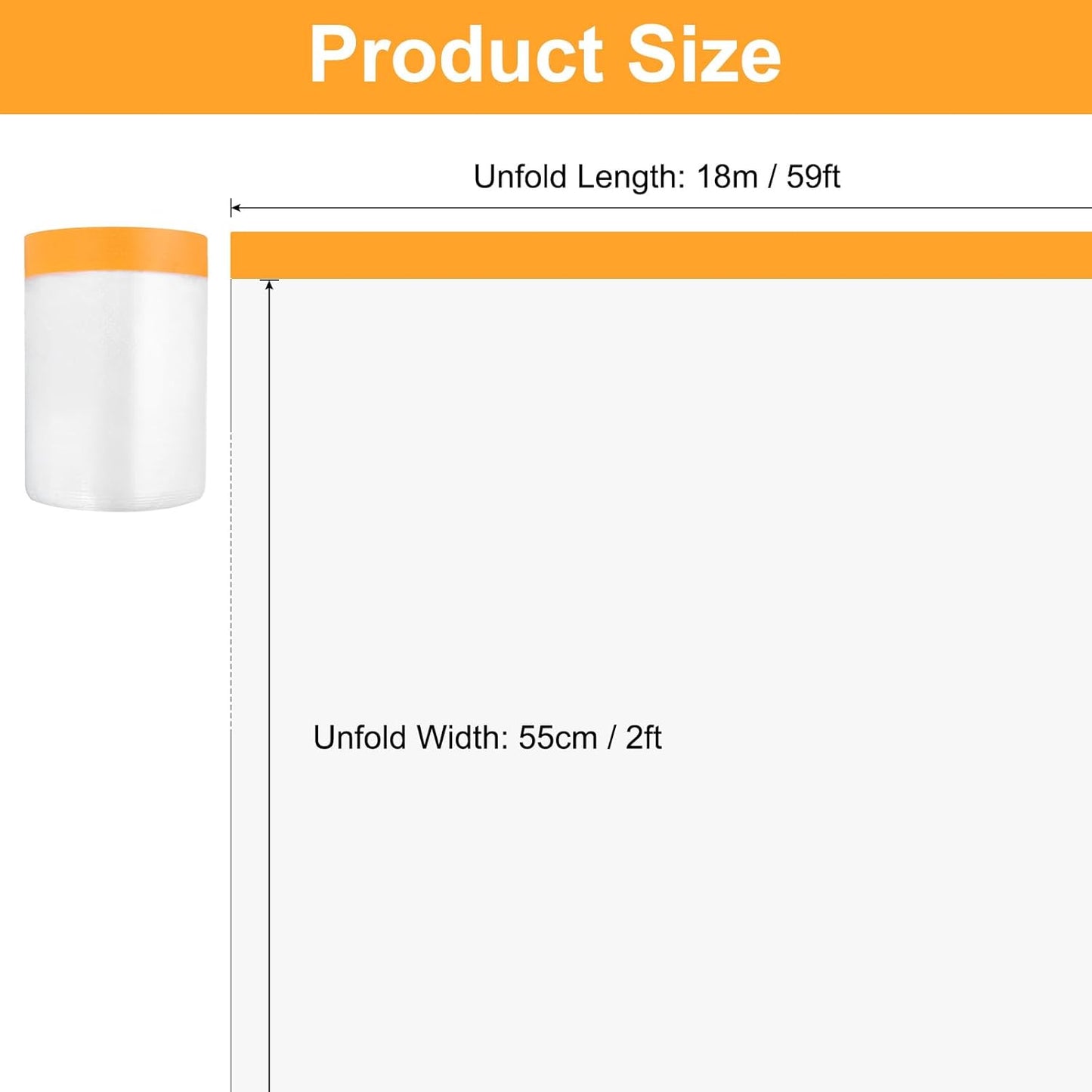 uxcell 6 Rolls Painters Plastic with Tape, 2 x 59 Ft Pre-Taped Masking Film Tape and Plastic Film Paint Plastic Covering Roll for Covering Skirting, Frames and Auto Body, Yellow/Clear