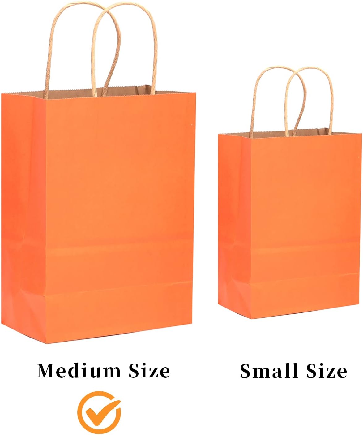 qiqee 32-Packs Orange Paper Gift Bags with Handles Bulk 7.6"x4.75"x10.5" Medium Size Gift Bags Multiple Uses