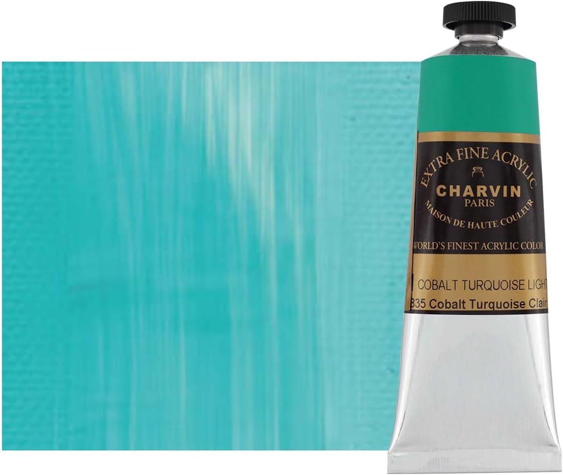 Charvin Extra Fine Professional Acrylic Paint - Cobalt Turquoise Light, 60ml Tube, Triple-Milled, Lightfast Pigments, Open Stock Artist Acrylic Paints in Nature-Inspired Hues