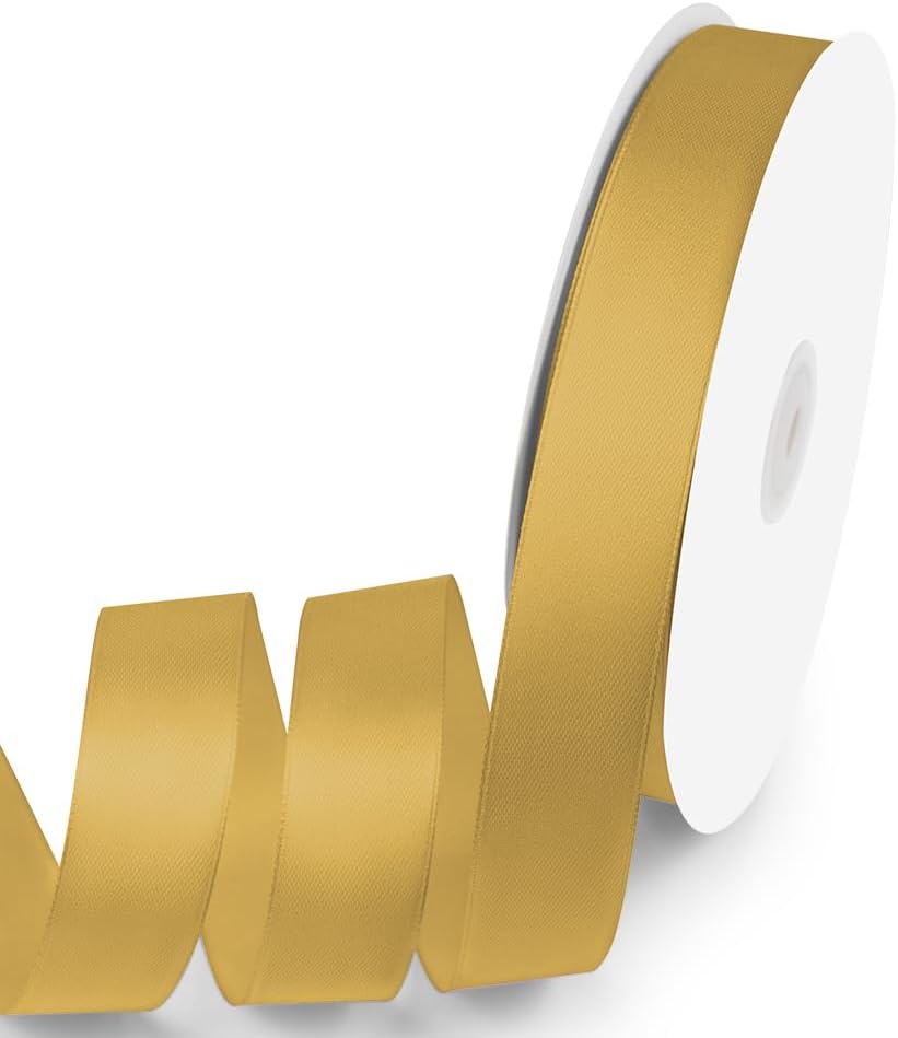 1" x 100 Yards Satin Ribbon - Dark Gold Silk Ribbon with Spool - Ideal for Gift Wrapping, Floral Bouquets, Crafts, Wedding Party Decorations, Christmas and Sewing Projects