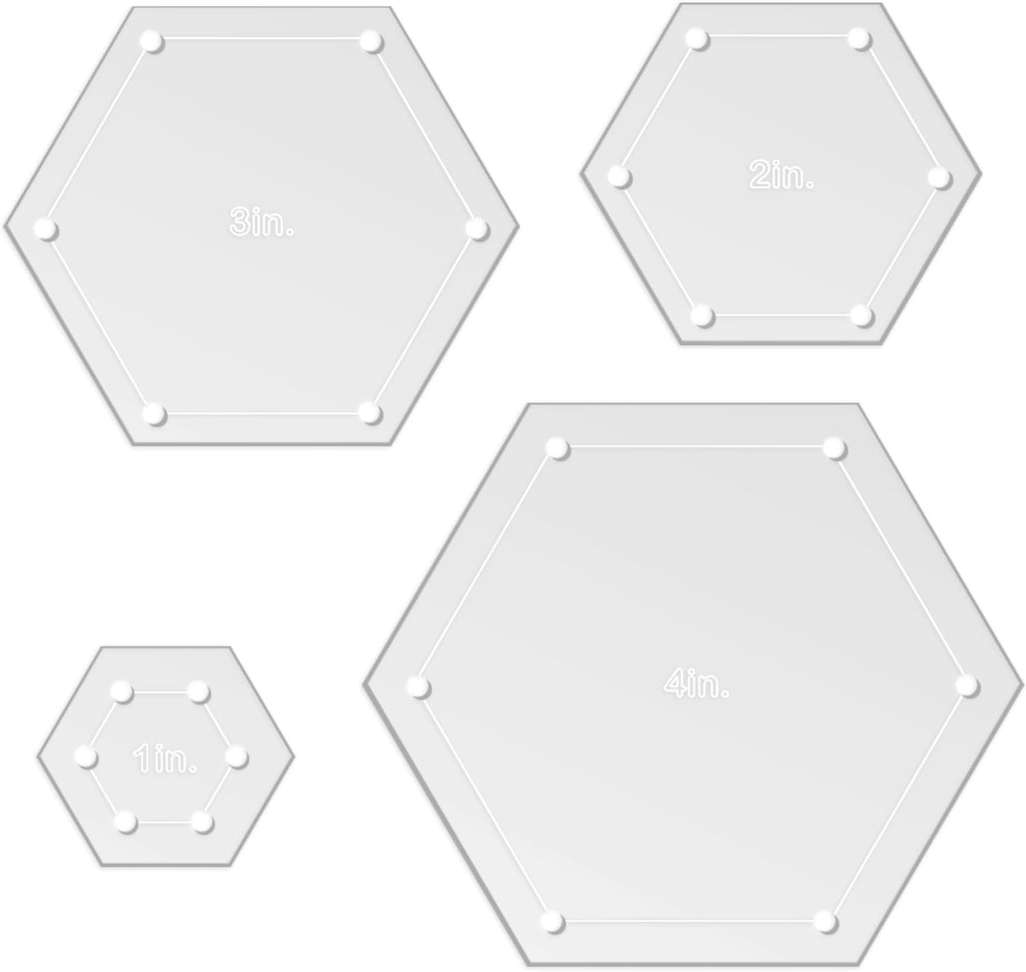 Hexagon Quilting Template Set - 4", 3", 2", 1" Sizes with 1/4" Seam Allowance - Durable Acrylic Templates for Quilting, Patchwork, Crafting, & Sewing Projects - Clear Templates for Accuracy