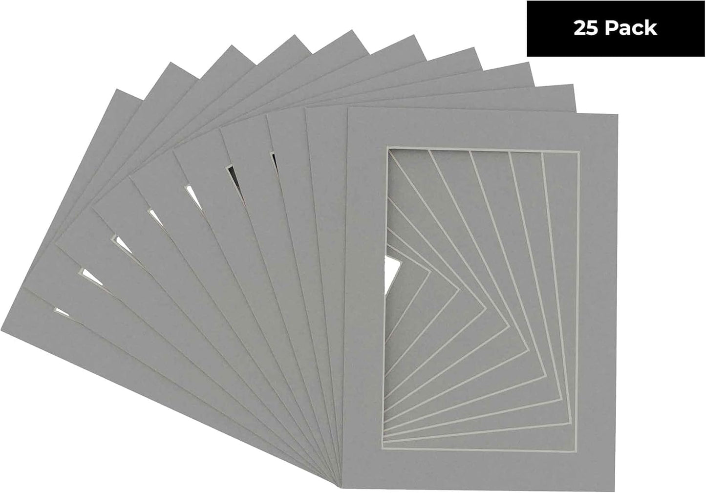 11x14 Mat for 8.5x11 Photo - Precut Mid Grey Picture Matboard for Frames 11 x 14 Inches - Bevel Cut Matte to Display Art 8.5 x 11 Inches - Acid Free Pack of 25 MATS with Backing Boards & Clear Bags