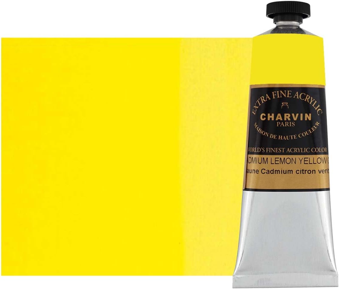 Charvin Extra Fine Professional Acrylic Paint - Cadmium Lemon Yellow Genuine, 60ml Tube, Triple-Milled, Lightfast Pigments, Open Stock Artist Acrylic Paints in Nature-Inspired Hues