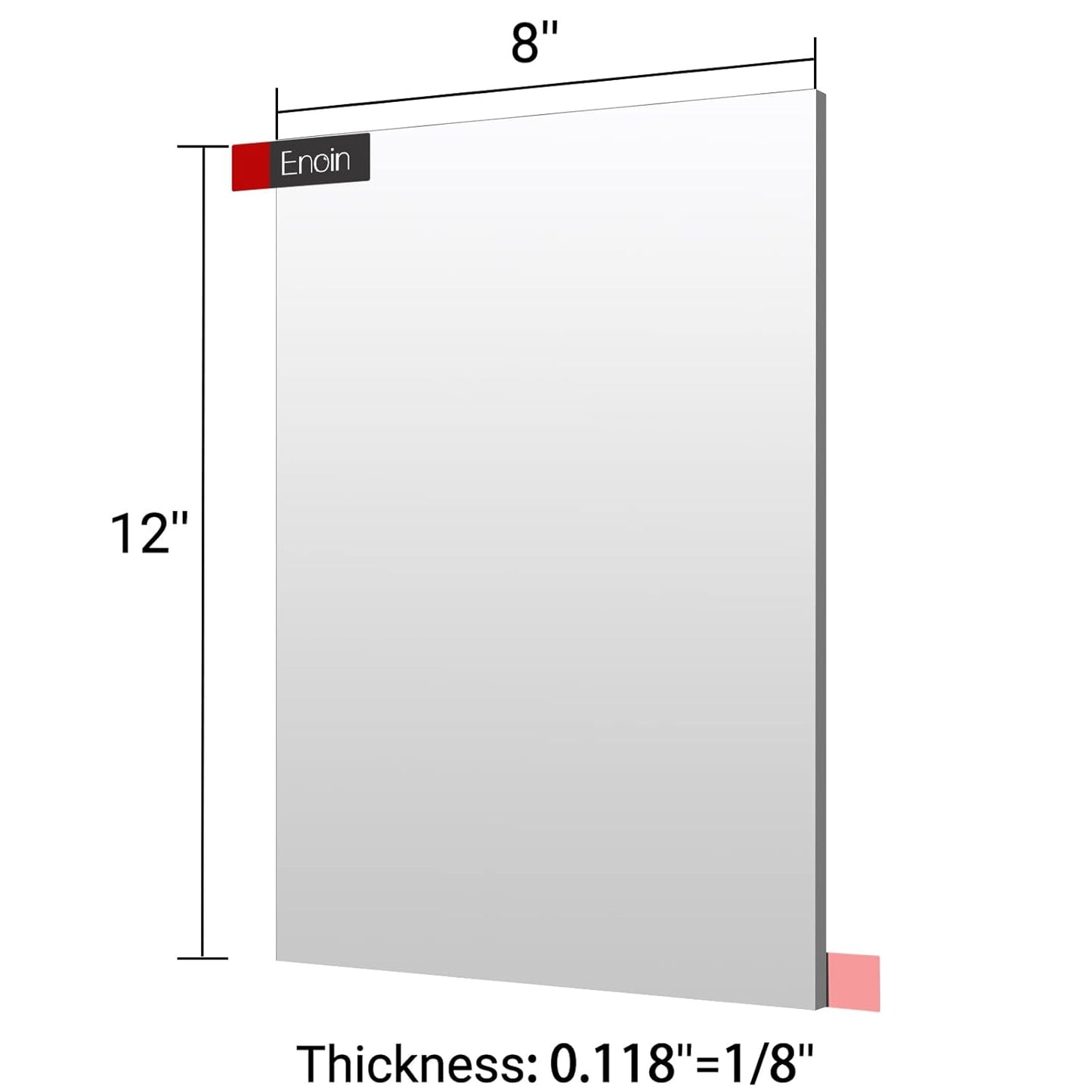 Enoin 1Pack 8 x 12 Inch Silver Mirror Acrylic/Plexiglass Sheet 0.118'' 1/8'' Thick, Non Glass Safety Reflective Mirror Sheet Laser Board Panel for Home and Commercial Use, DIY Craft, Wall Decor