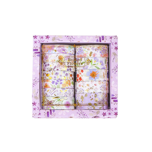 MAFELOE 2 Meters Long 12 Rolls Washi Tape Set, Decorative Adhesive Supplies for Scrapbook Journaling Junk Bullet Art Collage-Floral Print Series-Purple (HZ-3Y-SHMJ-01)