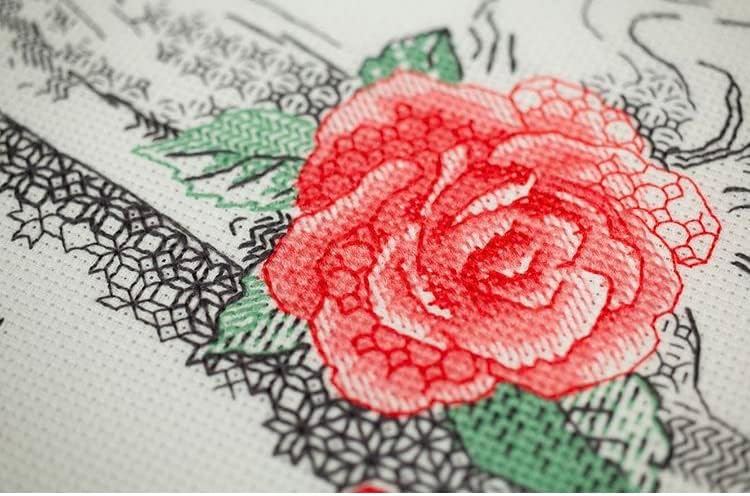 RIOLIS - Mysterious Rose 1887, Cross Stitch Kits 8¼" x 11¾", Cross Stitch Kits for Beginners & Advanced, Crossstitching Kit Adult, Embroidery Counted Stitching Kit