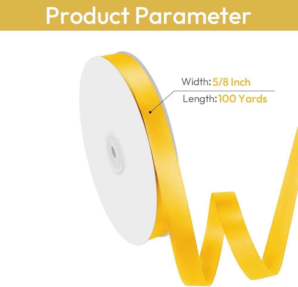 5/8" Width x 100 Yards Satin Ribbon, Yellow Ribbon Perfect for DIY Craft, Bows, Gift Wrapping, Flower Bouquet, Valentine's Day, Christmas and Party Decoration