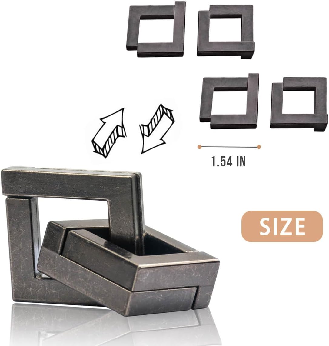3PCS Fun Metal Brain Teaser Puzzle Games - Adults Mind 3D Toys -Teens IQ Insight Challenge - Educational Gift for Ages 12+