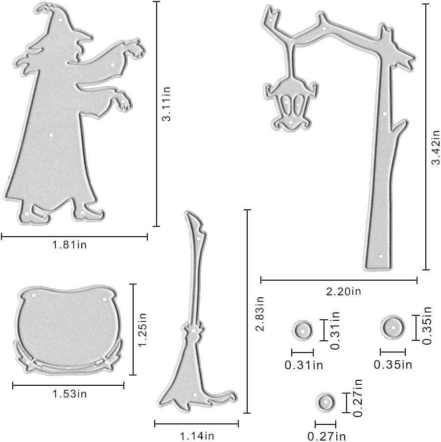 Metal Halloween Cauldron Potion Witch Die Cuts Tree Cutting Dies Embossing Stencil Template for Card Making Scrapbooking Paper Craft Album Stamps DIY Halloween Décor