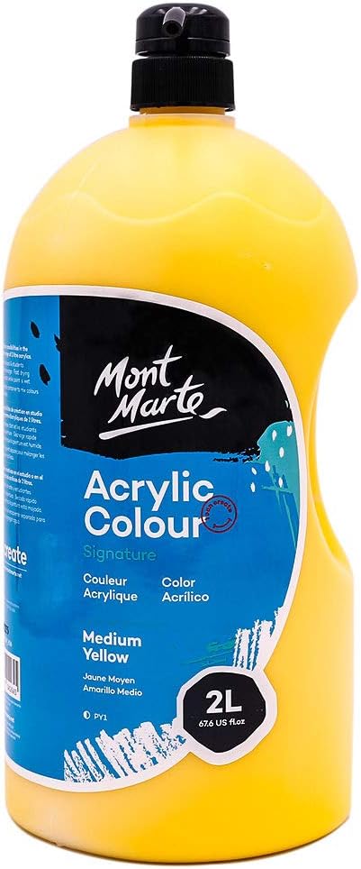 Mont Marte Discovery School Acrylic, 1/2 Gallon (2 Liter). Ideal for Students and Artists. Excellent Coverage and Fast Drying. Pump Lid Included. (Medium Yellow)