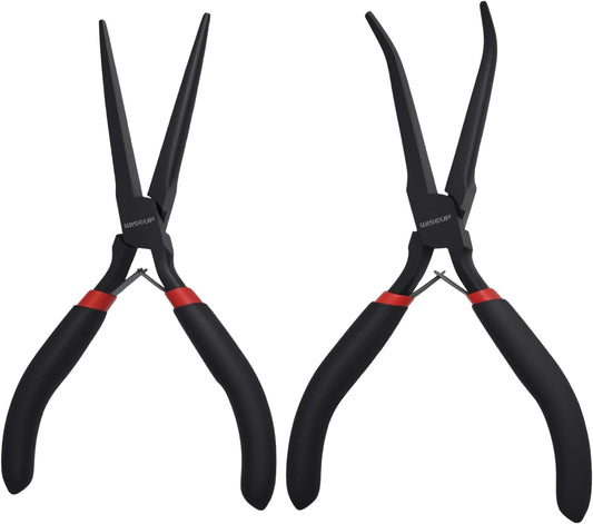 WISEUP 6" Mini Needle Nose Pliers Set，2-Piece Small Long Reach Bent Needle Nose Pliers for Jewelry DIY Craft，Repair & Wire Wrapping