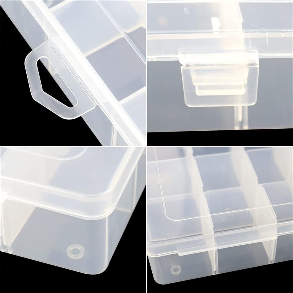 5 Pack 18 Compartment Organizer Box with Parkical Adjustable Dividers, 18 Grids Plastic Storage Container for Jewelry, Craft DIY, Bead Organizer, Sewing, Dip Powder, Hair Accessories