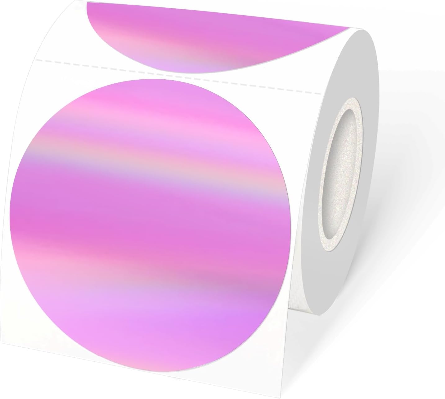 3" Holographic Direct Thermal Label Stickers, Round Printable Rainbow Glitter Thermal Printer Sticker Labels for Gift Wrapping, Self-Adhesive DIY Custom Logo Design- Holographic Pink