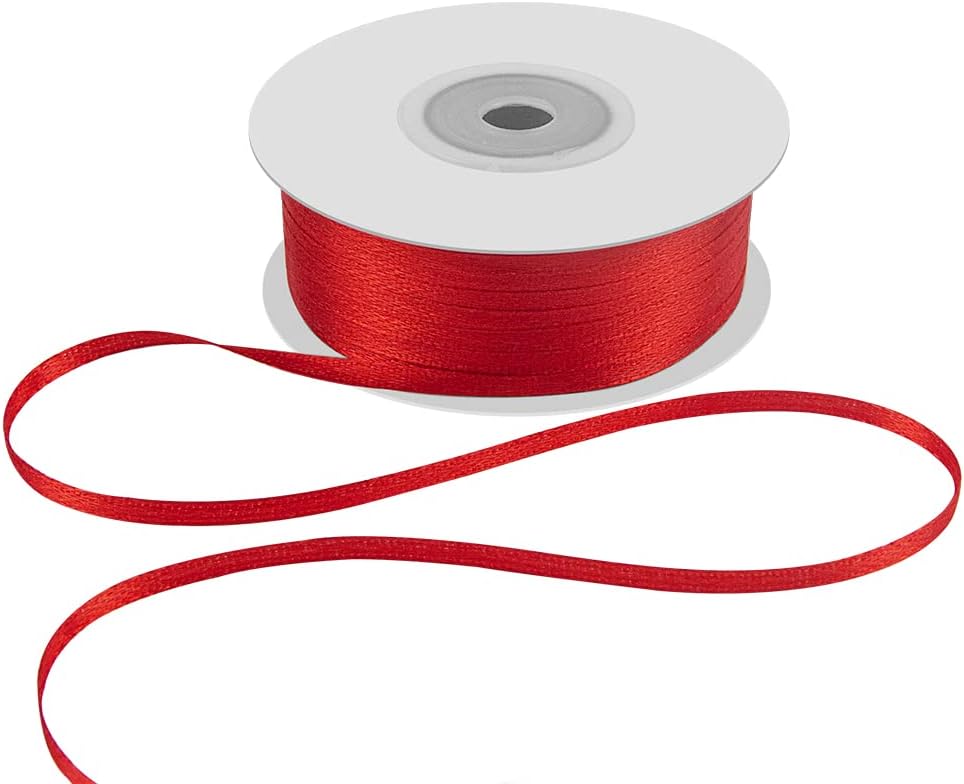 1/8" Wide x 100 Yards Single Face Polyester Satin Ribbon, Satin Ribbon for Crafts, Gift, Hair Bows, Wedding Party Decoration, Bow Making & Other Projects (Red)