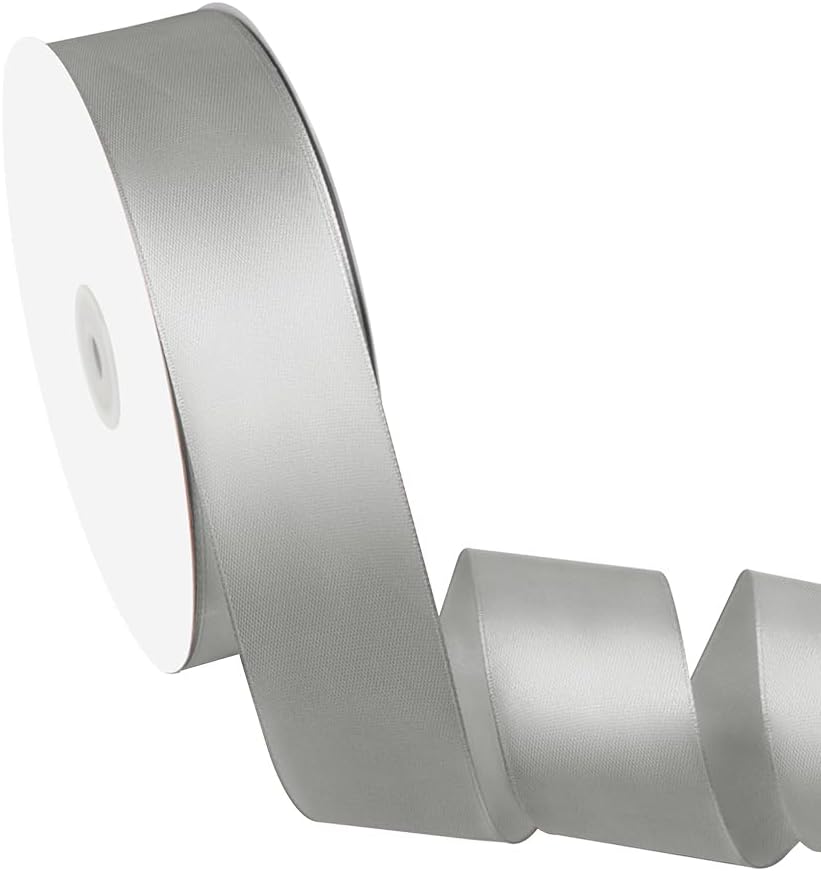 1-1/2" x 100 Yards Satin Ribbon - Silver Silk Ribbon with Spool - Ideal for Gift Wrapping, Floral Bouquets, Crafts, Wedding Party Decorations, Christmas and Sewing Projects