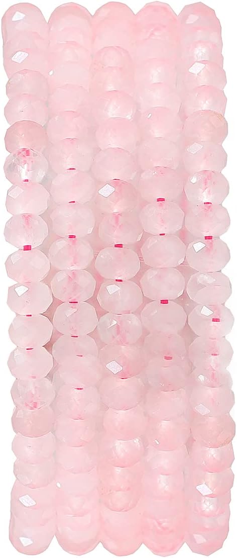 Natural Rose Quartz Crystal Beads 4x2mm 120pcs Faceted Rondelle Loose Semi Gemstone Beads for Jewelry Making Design