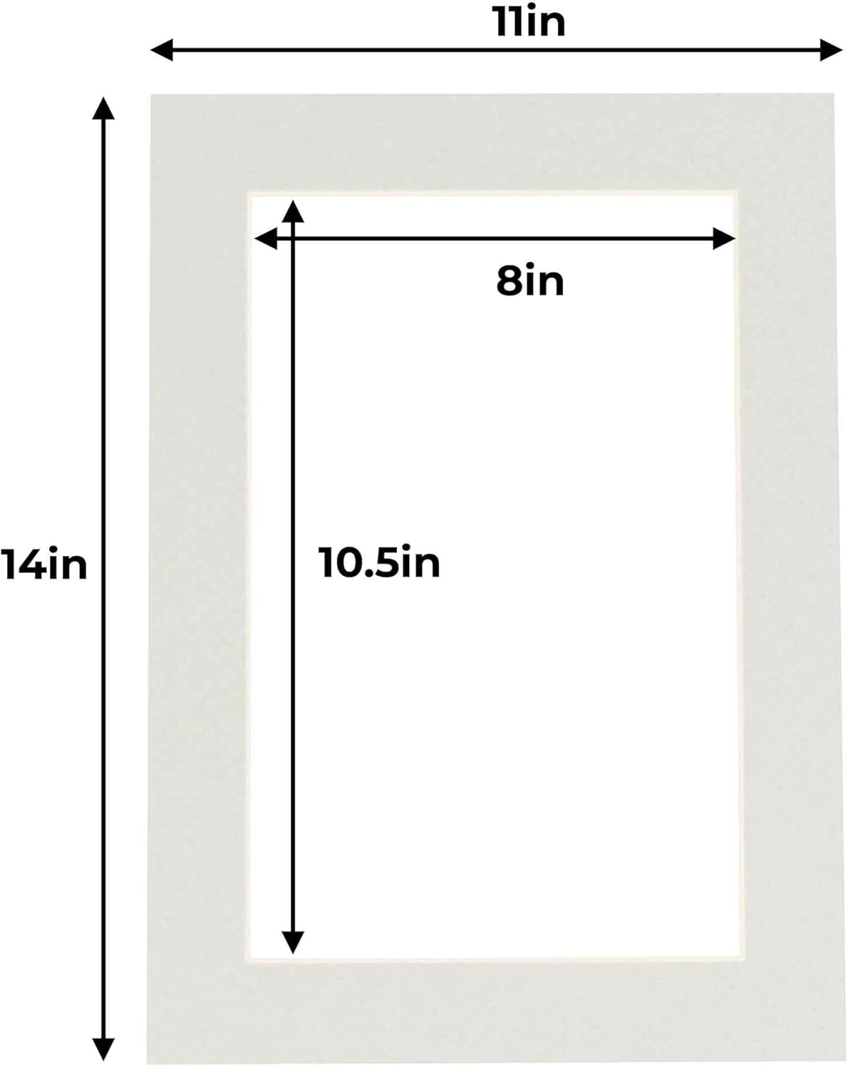 11x14 Mat for 8.5x11 Photo - Precut Grey Picture Matboard for Frames 11 x 14 Inches - Bevel Cut to Display Art 8.5 x 11 Inches - Acid Free Pack of 100 MATS with Backing Boards & Clear Bags