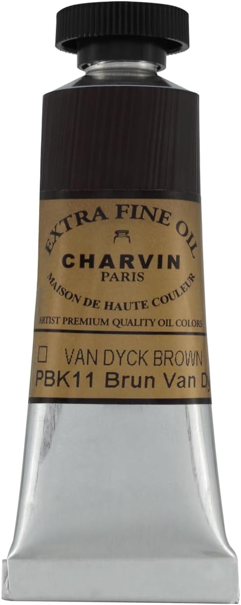 Charvin Extra Fine Oil Paint, Van Dyck Brown 20 ml - Triple-Milled, Rich Texture, Poppy Oil-Based, Light-Fast, Handmade, Archival Quality