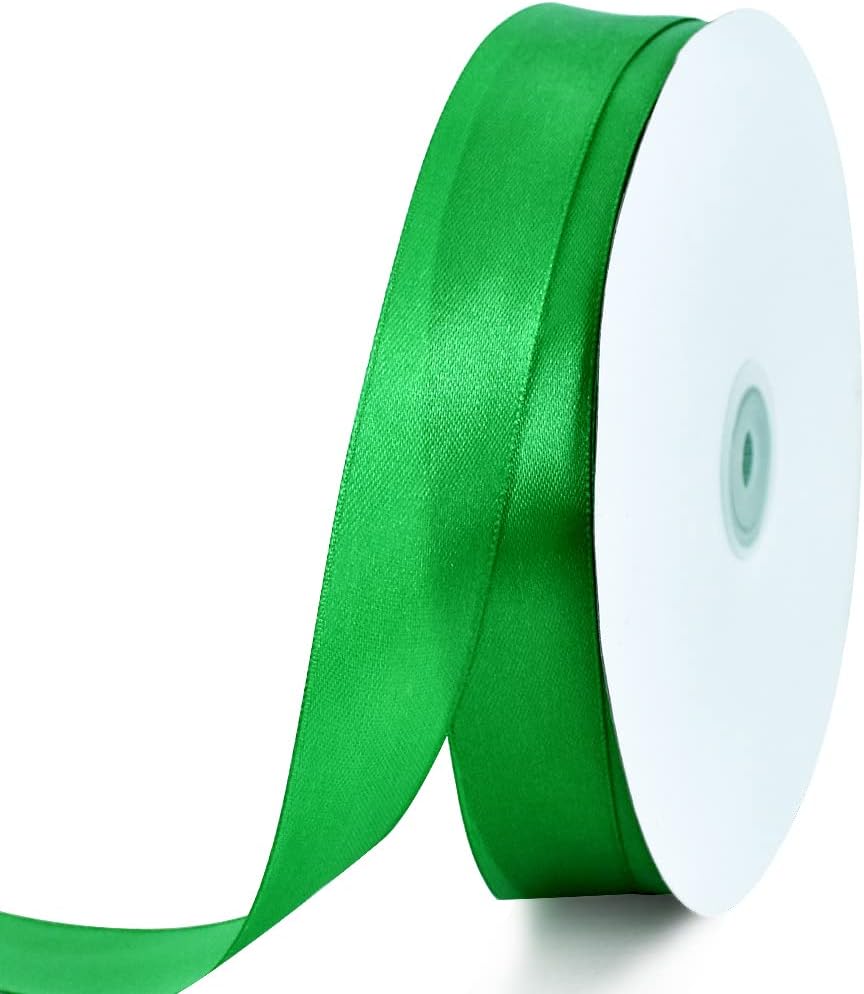TONIFUL 1 Inch x 100yds Green Satin Ribbon, Thin Solid Color Satin Ribbon for Gift Wrapping, Crafts, Hair Bows Making, Wedding Party Decoration, Invitation Cards, Floral Bouquets