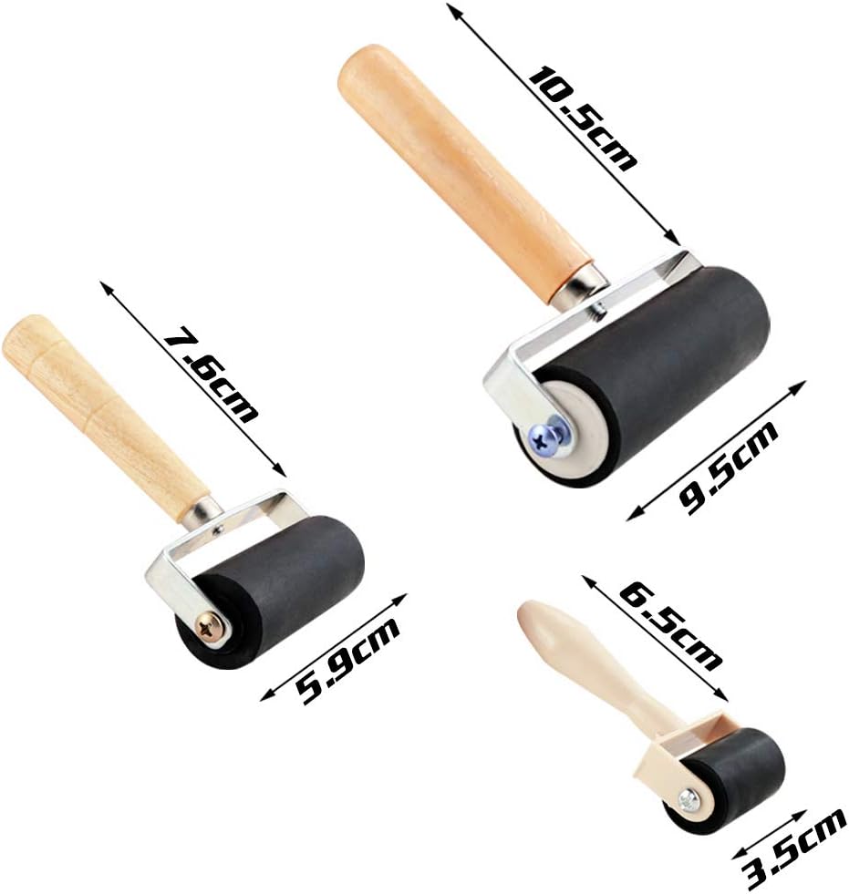 BIGNC 3 Pack Rubber Roller Brayer Rollers, Art Craft Roller for Print,Ink,Stamping Tools, 4 inch, 2.4 and 1.4 inch